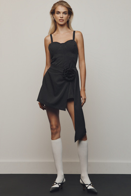 Porridge Aubrey Pinstripe Rosette Romper | Anthropologie