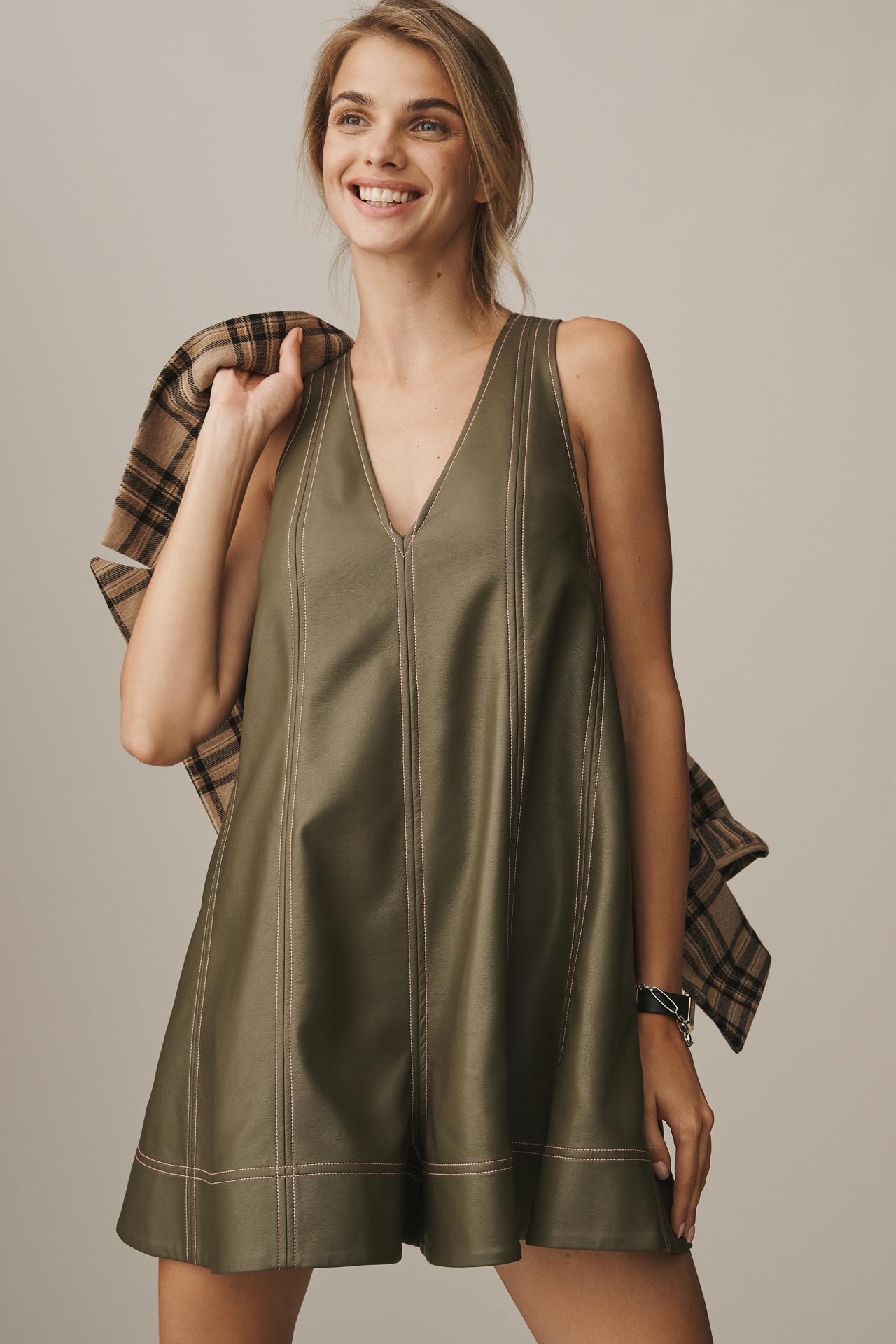 Maeve Faux-Leather Sleeveless Swing Romper