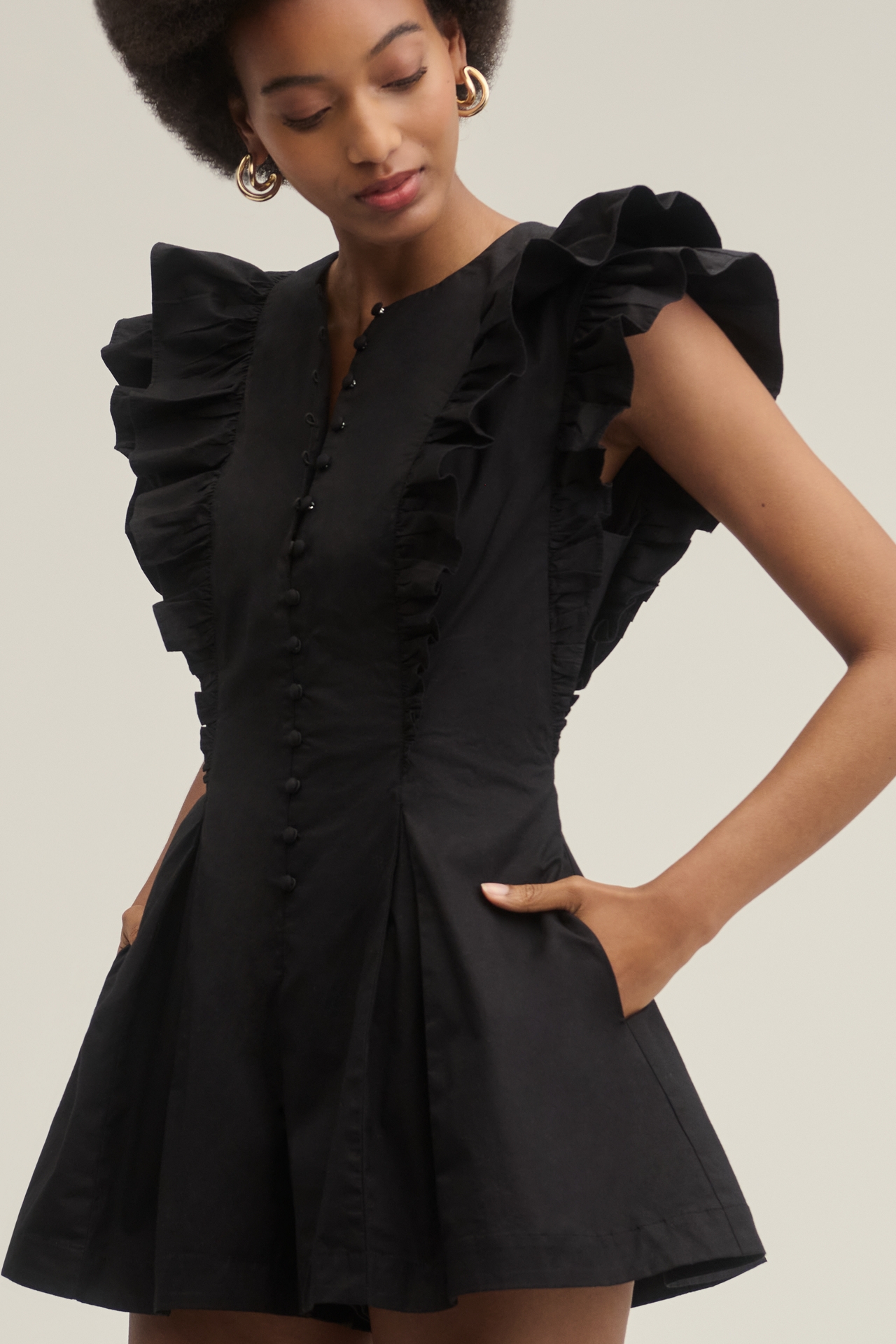 Maeve Ruffle-Sleeve Romper