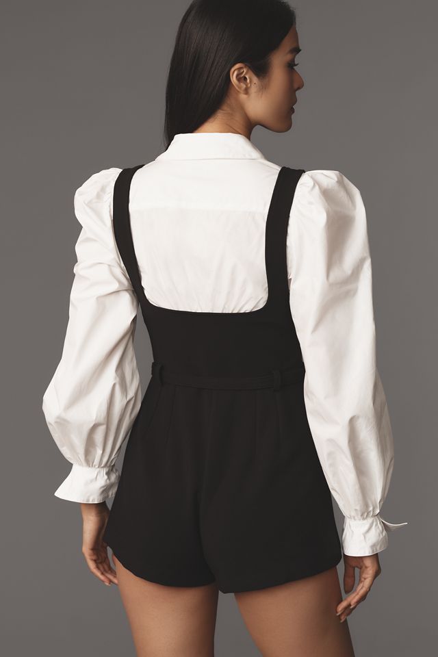 By Anthropologie Long-Sleeve Pinafore Belted Playsuit #1