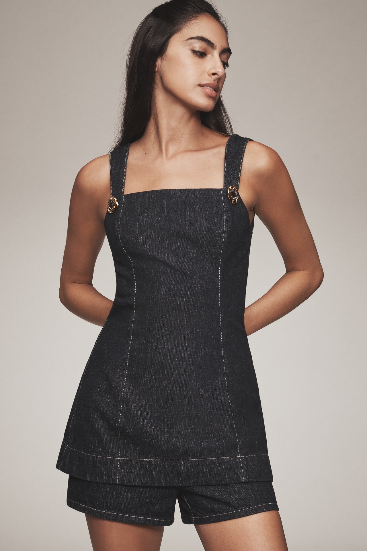 Line & Dot Caryl Square-Neck Romper