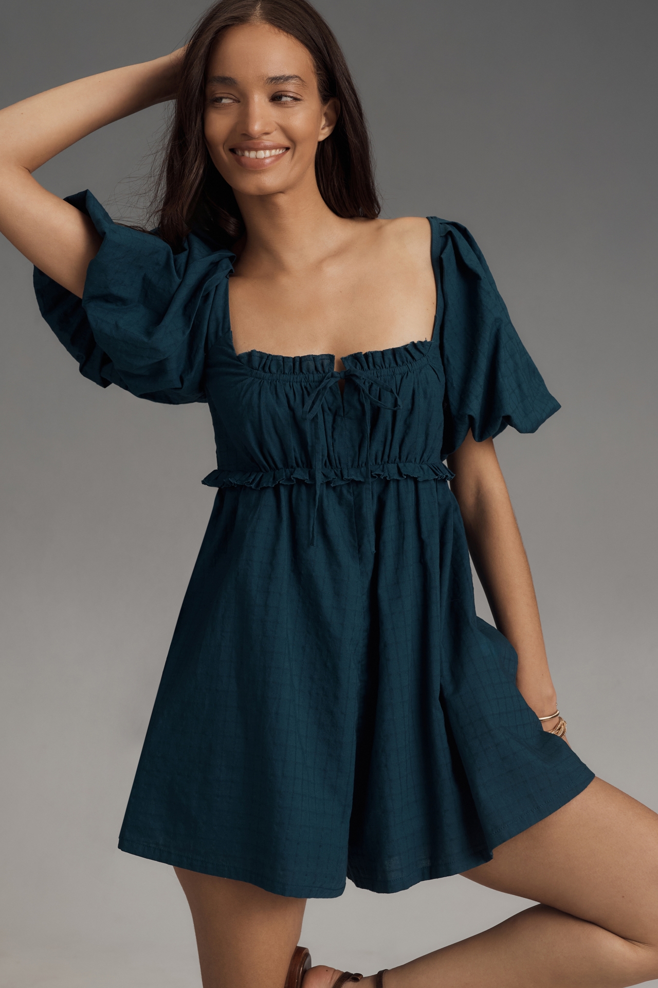 Pilcro Puff-Sleeve Babydoll Romper