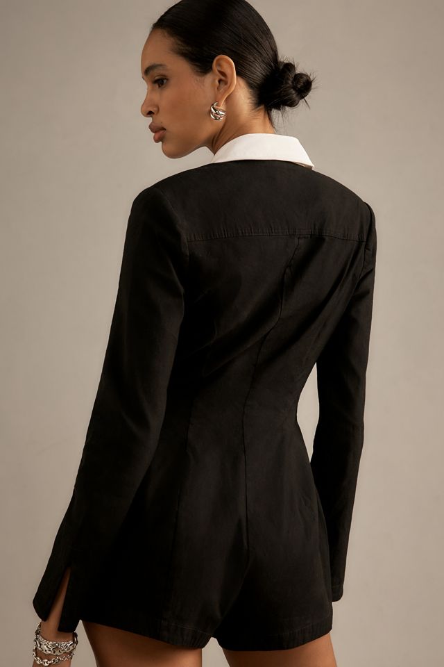 Maeve Long-Sleeve Tuxedo Micro Romper #1