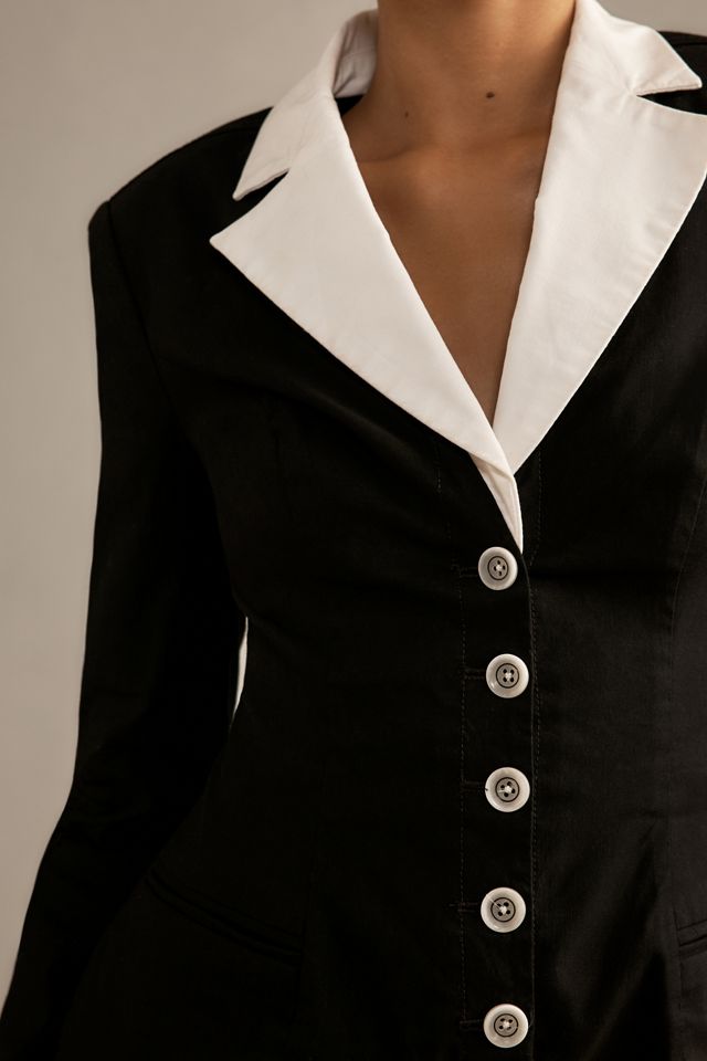 Maeve Long-Sleeve Tuxedo Micro Romper #3