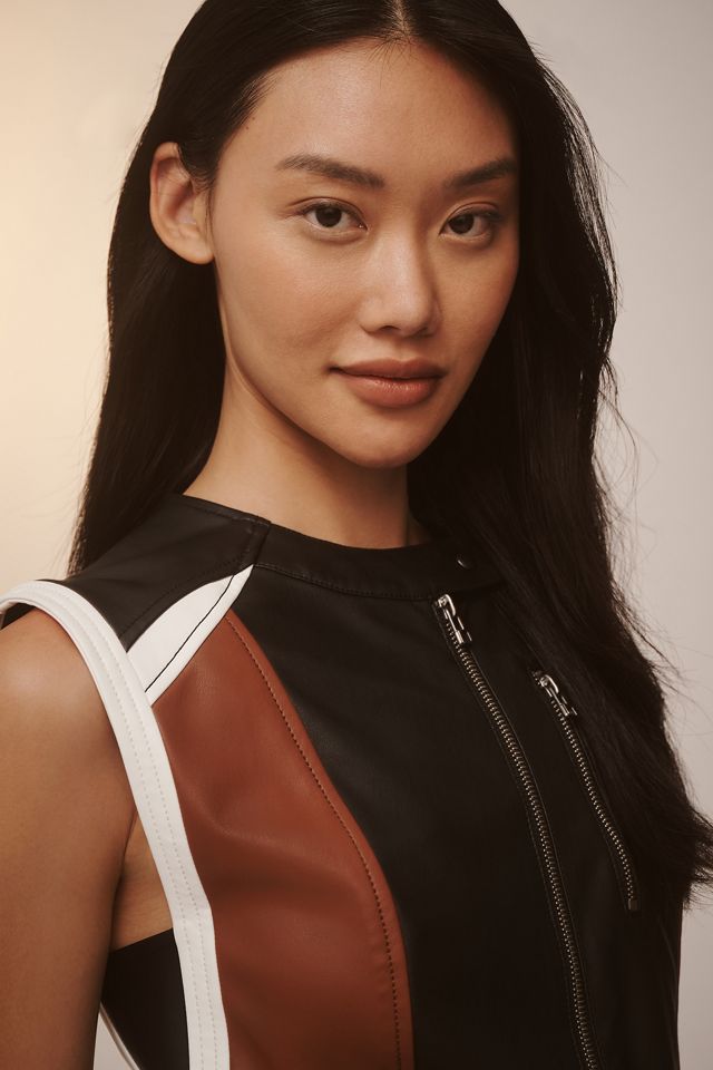 By Anthropologie Sleeveless Faux Leather Belted Micro Romper #2