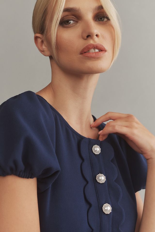 Maeve Puff-Sleeve Colourblock Scallop Playsuit #2