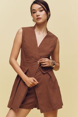 By Anthropologie Wrap Linen Playsuit