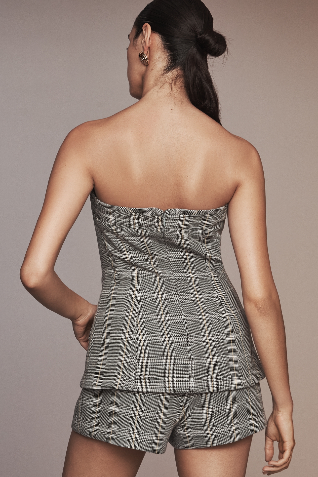 Maeve Strapless Plaid Romper