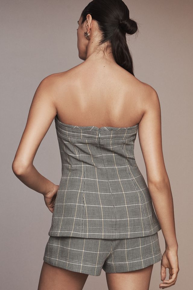Maeve Strapless Plaid Romper #1