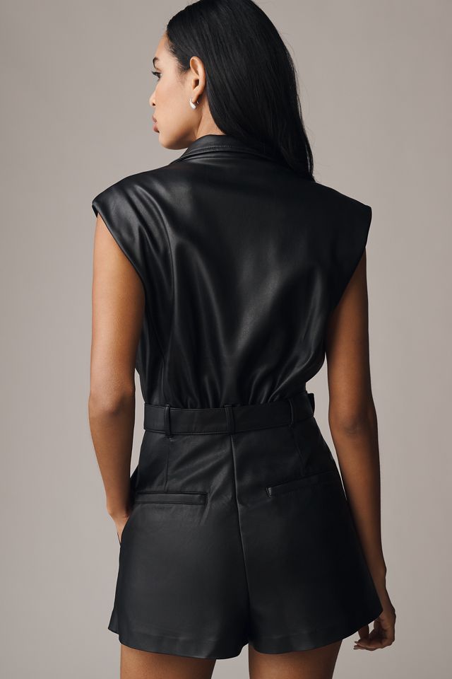By Anthropologie Faux-Leather Sleeveless Blazer Romper #1