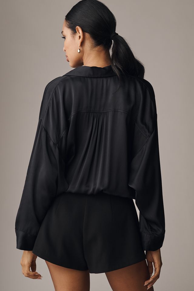 Maeve Long-Sleeve Satin Twofer Romper #1