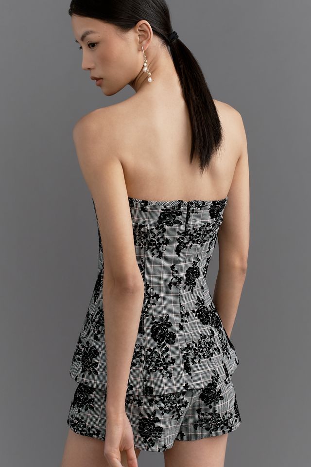 Maeve Strapless Plaid Floral Romper #1