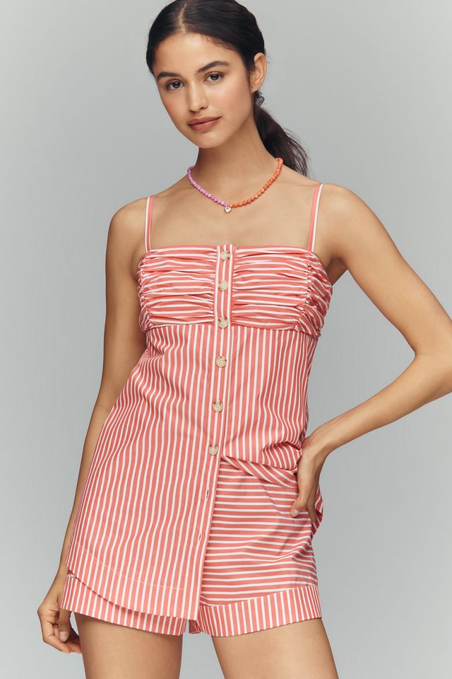 Maeve 100% Cotton Ruched Romper | Anthropologie