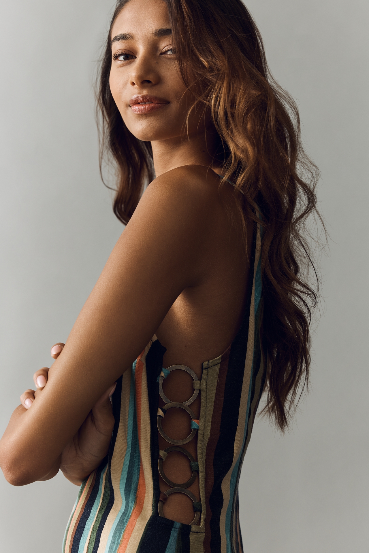 By Anthropologie Linen Blend Cutout Romper