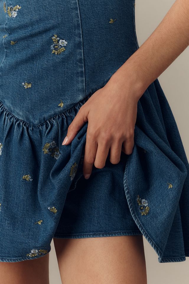 Avec Les Filles Sweetheart Drop-Waist Denim Mini Dress #3