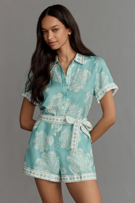 Shop Kivari Skye Linen-blend Short Sleeve Playsuit Romper
