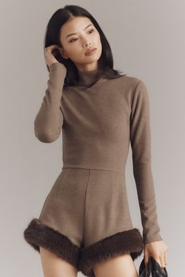 Delfi Collective Teddy Long-Sleeve Faux Fur Romper