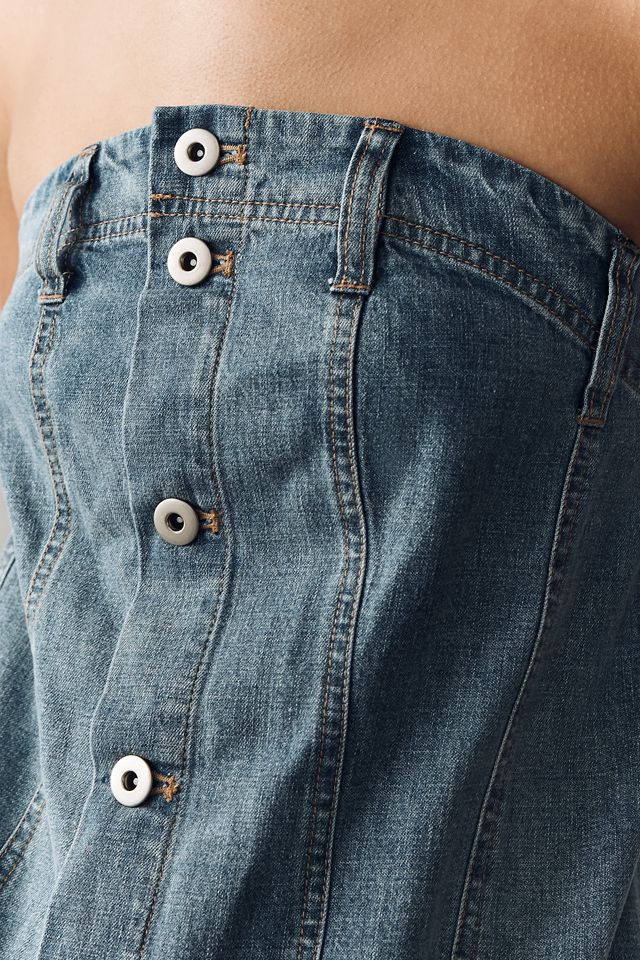 Pilcro Strapless Button-Front Denim Romper #2