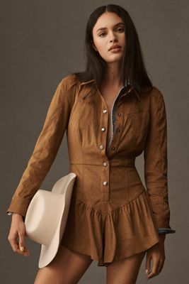 Saylor Faux-Suede Long-Sleeve Playsuit