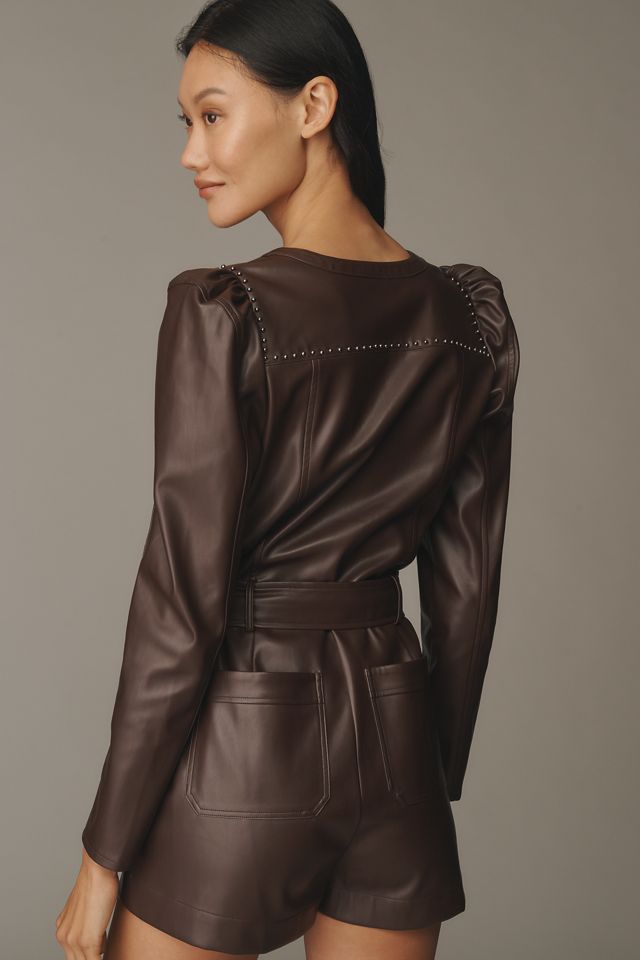 Saylor Long-Sleeve Studded Faux-Leather Romper #1