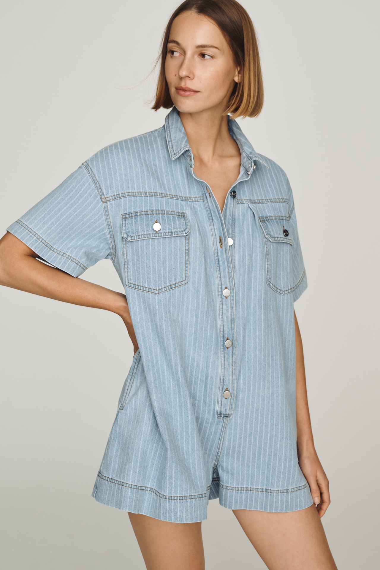 Maeve Cotton Denim Buttondown Romper