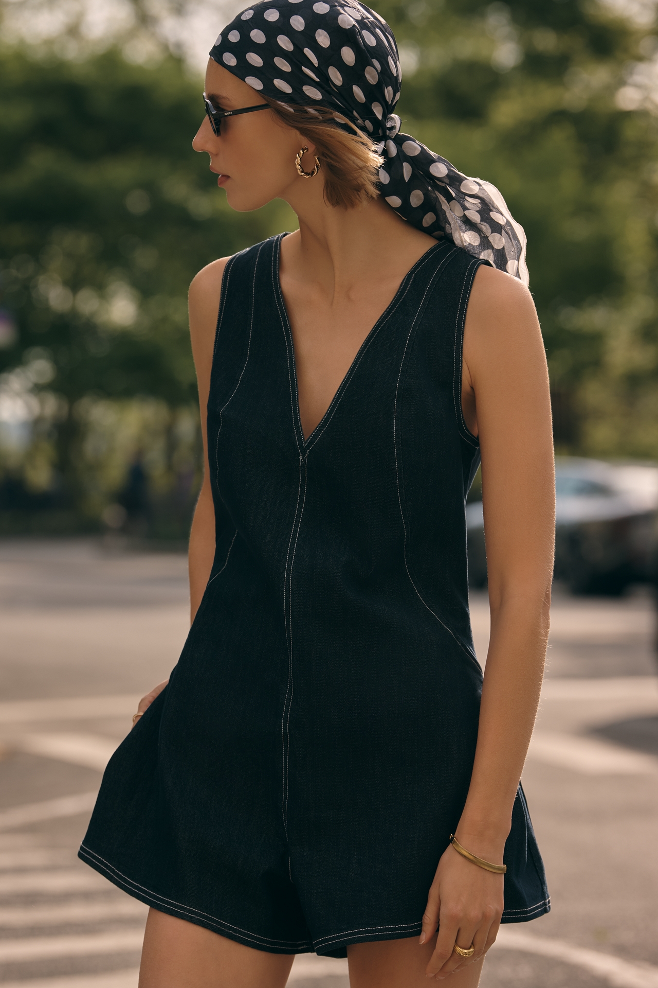Maeve Sleeveless Denim Romper