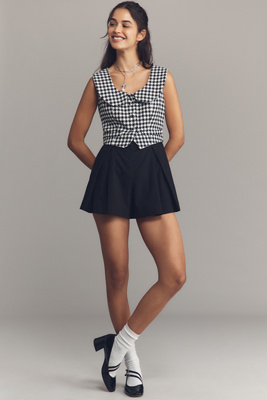 Maeve Sleeveless Collared Twofer Romper In Black