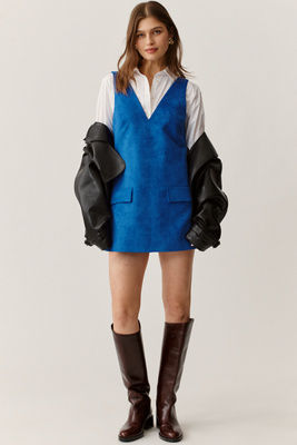 Mare Mare Faux-suede Sleeveless V-neck Romper In Blue