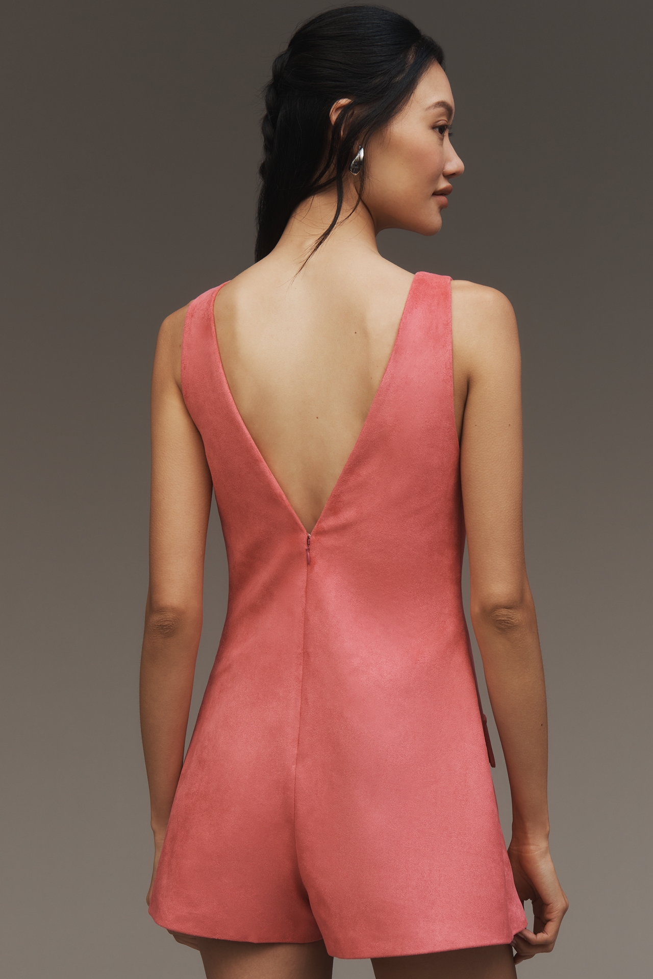 Mare Faux-Suede Sleeveless V-Neck Romper