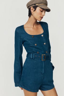 By Anthropologie 100% Cotton Tailored Denim Playsuit