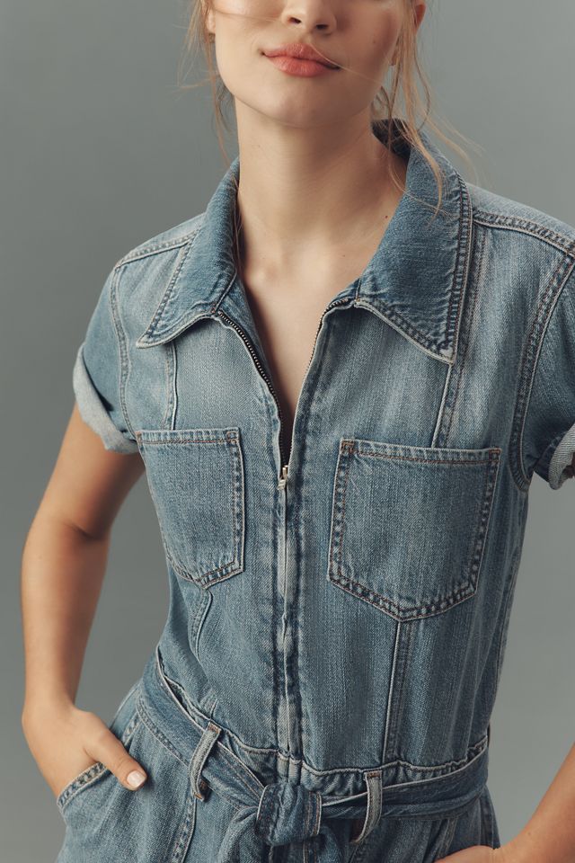Good American Fit For Success Lite Linen Short-Sleeve Denim Romper #3