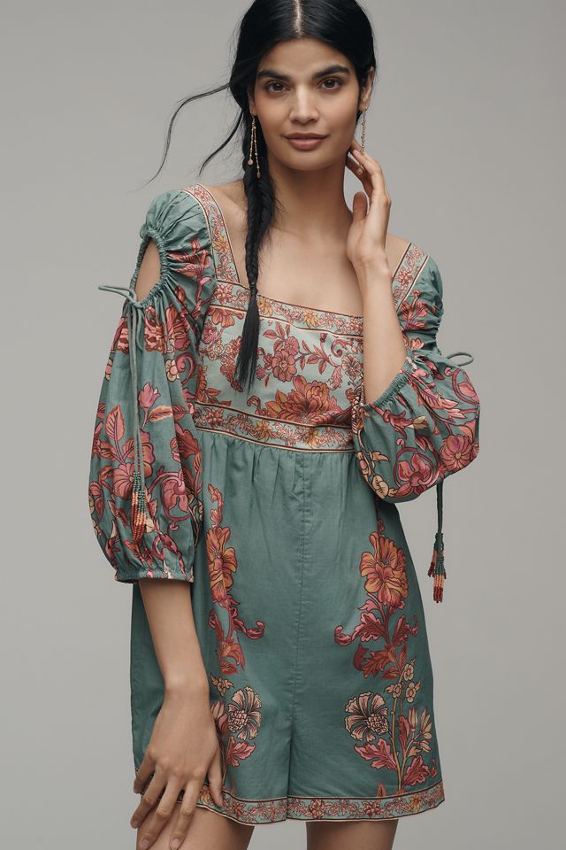 Farm Rio x Anthropologie Puff-Sleeve Square-Neck Romper #1