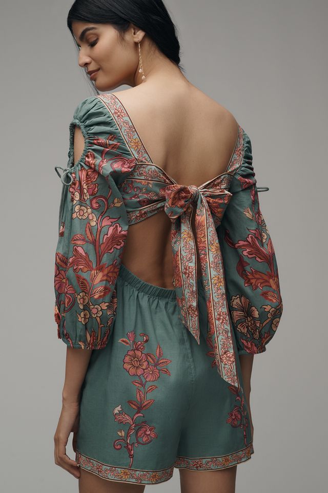 Farm Rio x Anthropologie Puff-Sleeve Square-Neck Romper #3