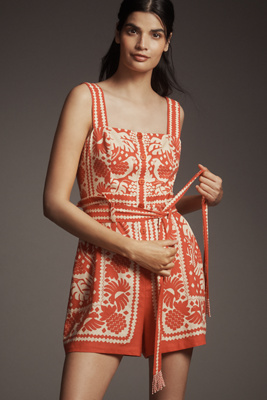 Farm Rio X Anthropologie Linen Blend Tie-waist Romper