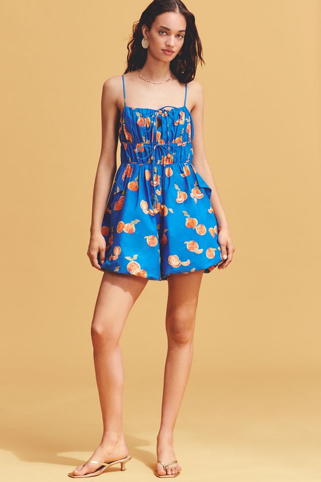Farm Rio x Anthropologie Orange Printed Smocked Sleeveless Romper #3