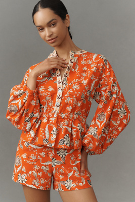 Farm Rio X Anthropologie Long-sleeve Printed Romper In Red