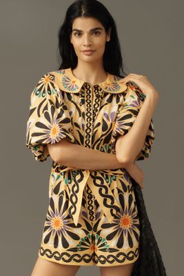 Farm Rio x Anthropologie Puff-Sleeve Printed Romper