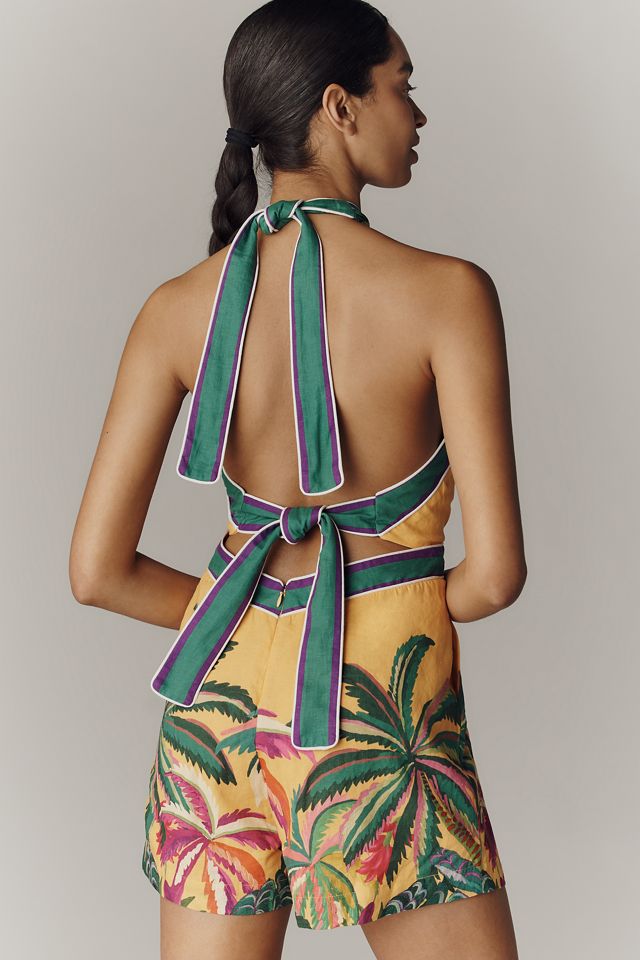 Farm Rio x Anthropologie Linen Blend Halter-Neck Romper #1