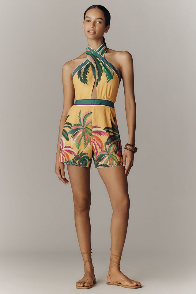 Farm Rio x Anthropologie Linen Blend Halter-Neck Romper
