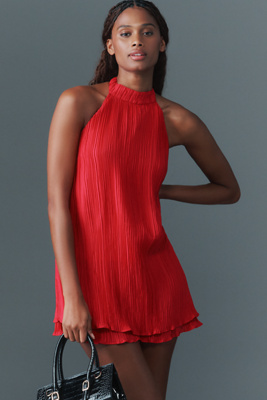 By Anthropologie Halter Plissé Romper In Pink