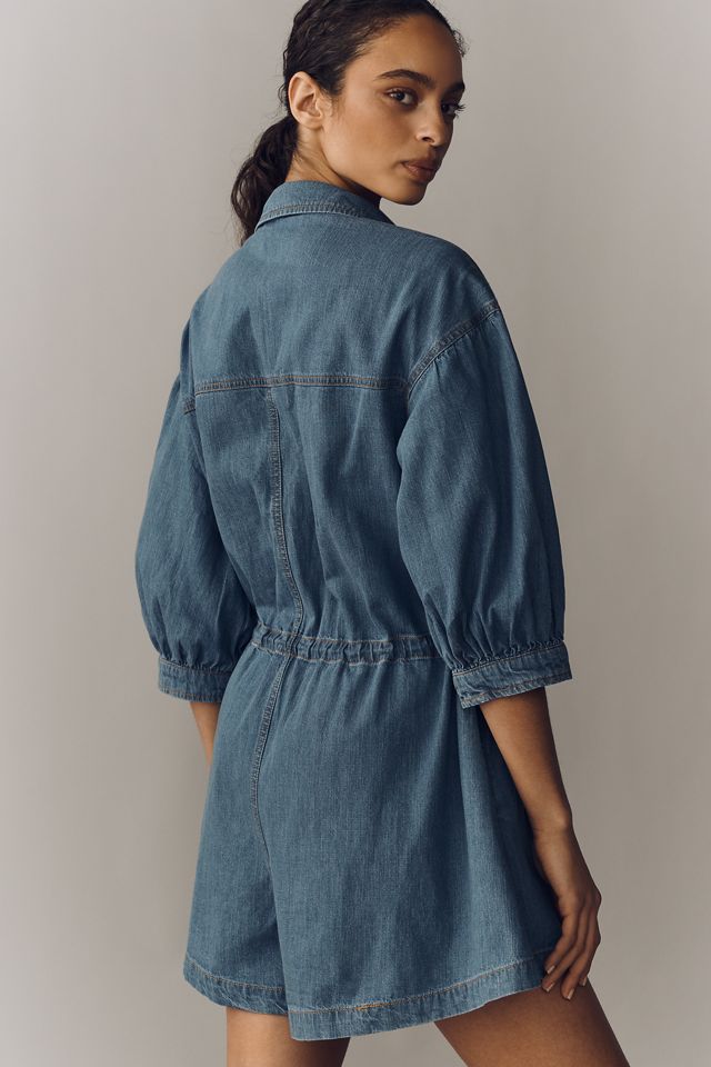 Pilcro Cotton Washed Denim Drawstring Romper #3