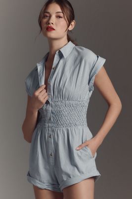 By Anthropologie Button-Front Ruched Playsuit