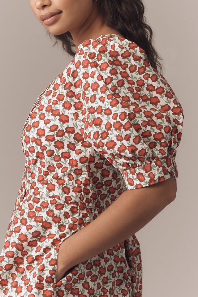 Maeve Puff-Sleeve V-Neck Pintuck Romper #7