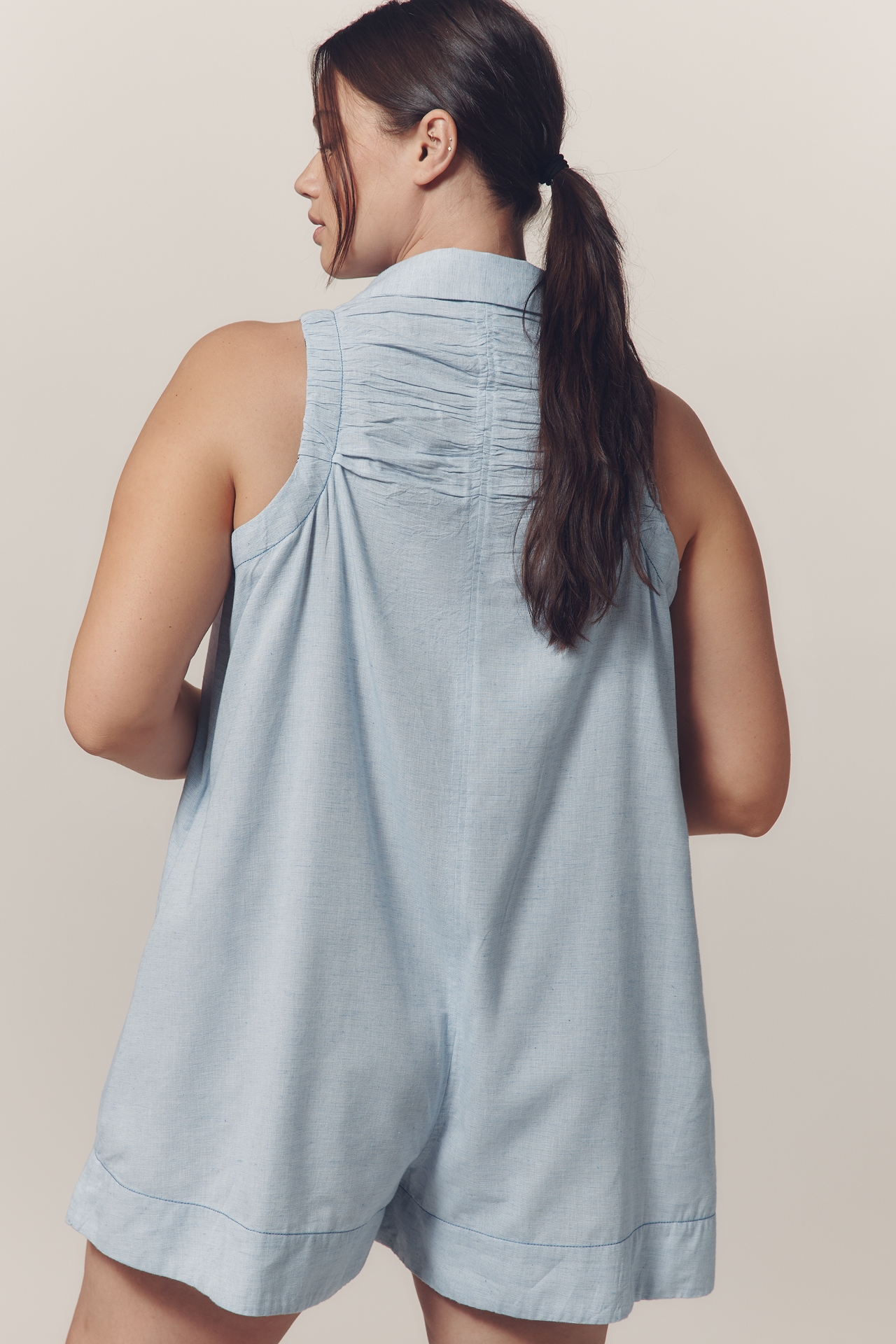 Maeve Sleeveless Shirred Linen Blend Romper