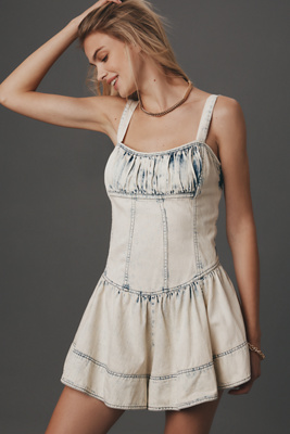 PILCRO SQUARE-NECK DROP-WAIST ROMPER 