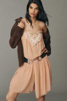 By Anthropologie Lace Square-neck Romper In Multi