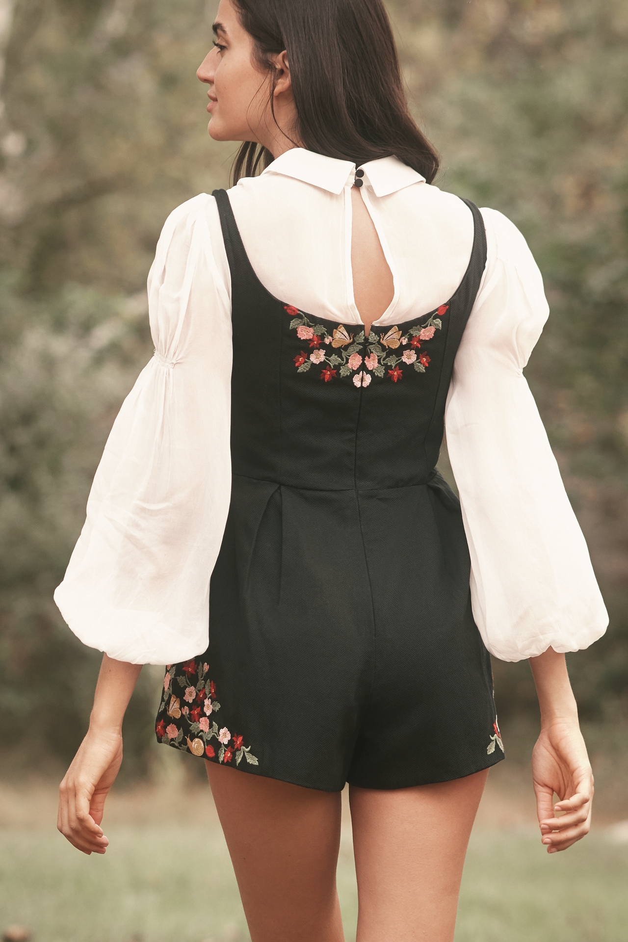 Maeve Long-Sleeve Embroidered Twofer Romper