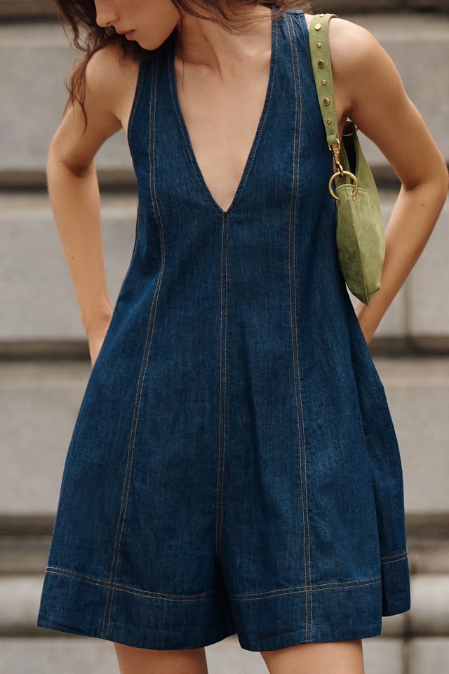 Maeve Denim Sleeveless Swing Romper #1
