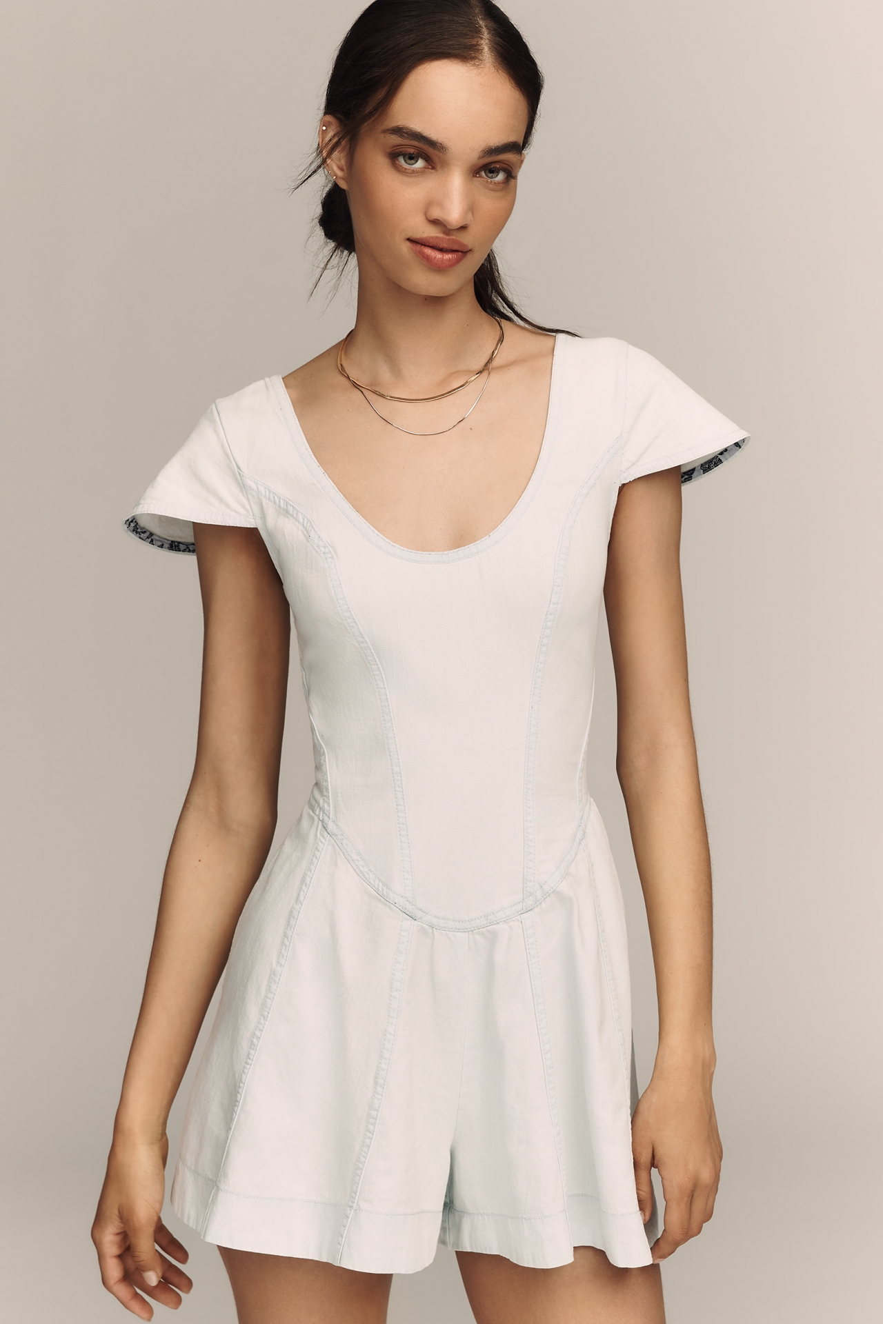 By Anthropologie Cotton Scoop-Neck Romper