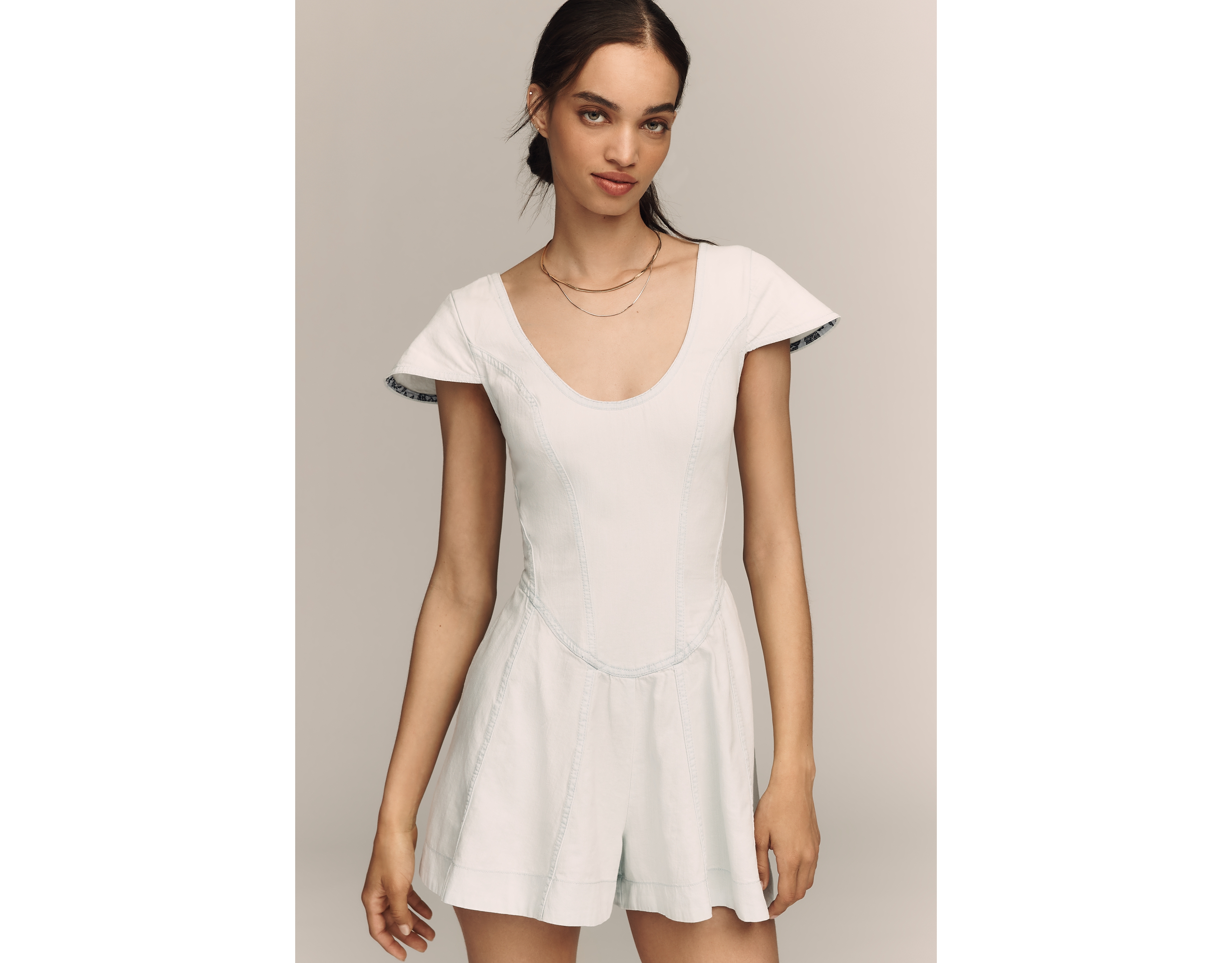 By Anthropologie Cotton Scoop-Neck Romper